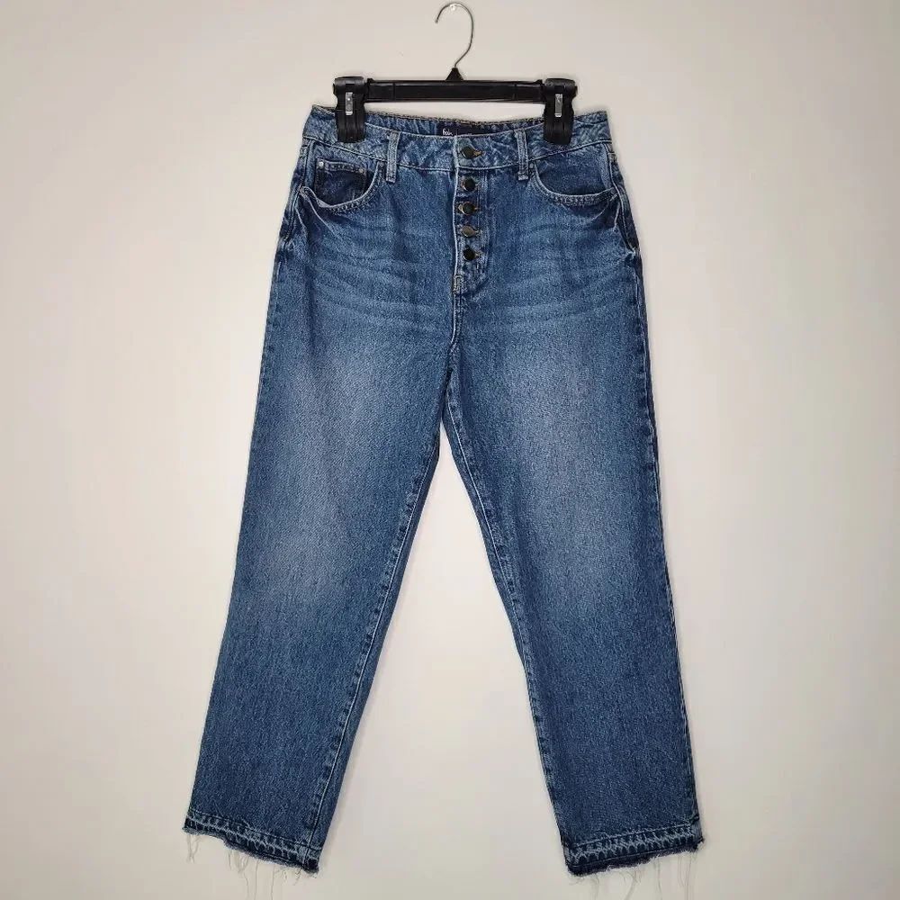 Boden Straight Leg Blue Button-Fly Jeans Raw Hem 8